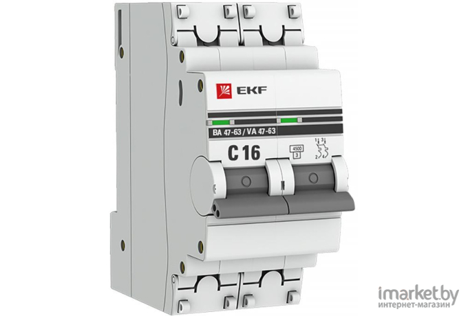 Выключатель автоматический EKF ВА 47-63 2P 16А (C) 4.5kA PROxima