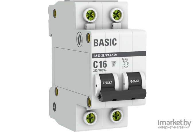 Выключатель автоматический EKF ВА 47-63 2P 16А (C) 4.5kA PROxima