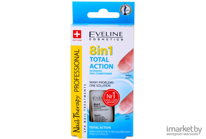 Лак для укрепления ногтей Eveline Cosmetics Nail Therapy Professional здоровые ногти 8 в 1 (12мл)