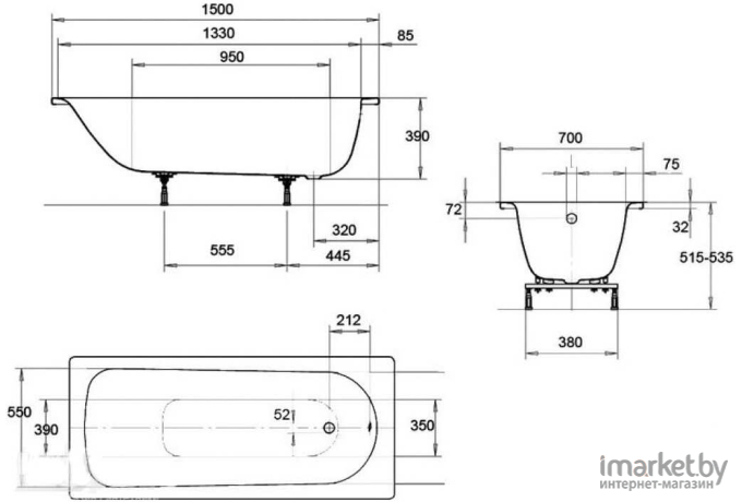 Ванна стальная Kaldewei Eurowa 150x70