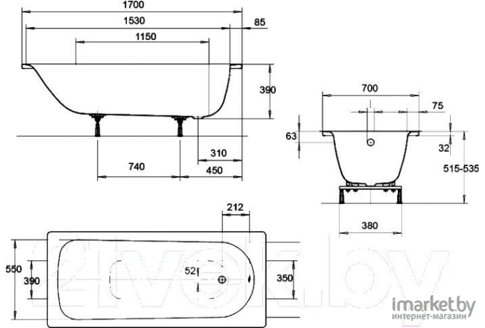 Ванна стальная Kaldewei Eurowa 170x70