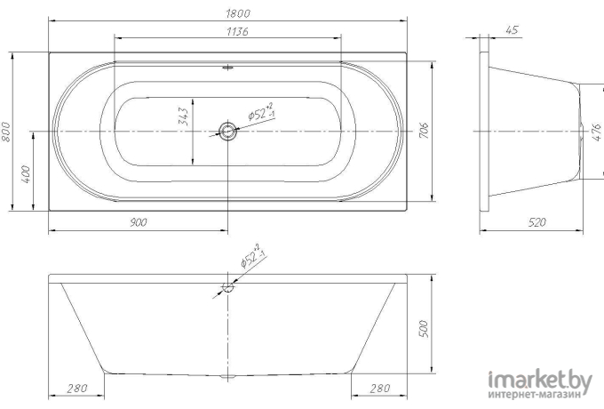 Ванна акриловая Ventospa Deria 180x80