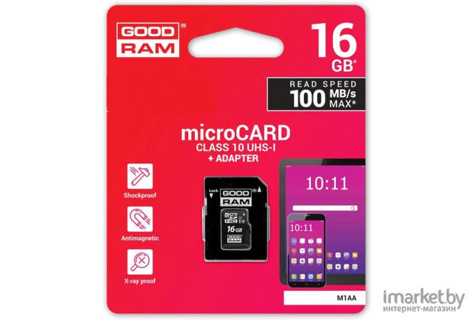 Карта памяти GOODRAM M1AA microSDHC M1AA-0160R12 16GB (с адаптером)