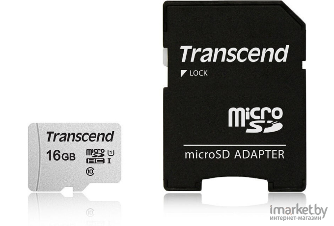 Карта памяти Transcend 16GB microSDHC Class 10 UHS-I U1 R95, W45MB/s [TS16GUSD300S-A]