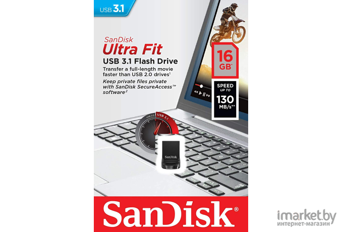 Флешка SanDisk Ultra Fit 16Gb USB3.1 черный [SDCZ430-016G-G46]