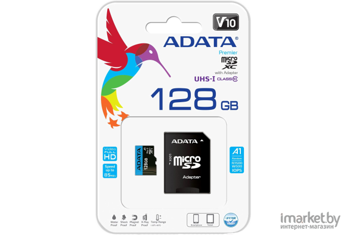 Карта памяти A-data microSDXC (Class 10) 128GB + адаптер (AUSDX128GUICL10A1-RA1)