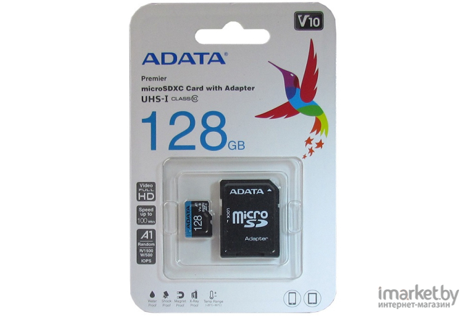 Карта памяти A-data microSDXC (Class 10) 128GB + адаптер (AUSDX128GUICL10A1-RA1)