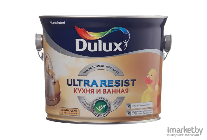 Краска, эмаль Dulux КраскаUltra Resist для кухни и ванной BW 2.5л белый матовый