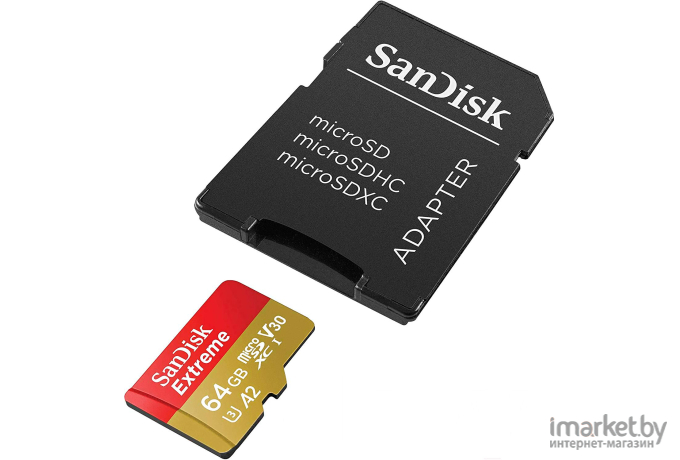 Карта памяти SanDisk Extreme microSDXC 64GB + адаптер (SDSQXA2-064G-GN6MA)