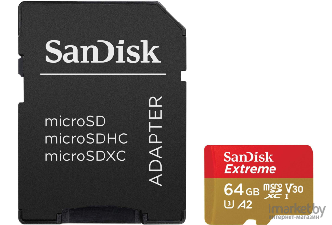 Карта памяти SanDisk Extreme microSDXC 64GB + адаптер (SDSQXA2-064G-GN6MA)