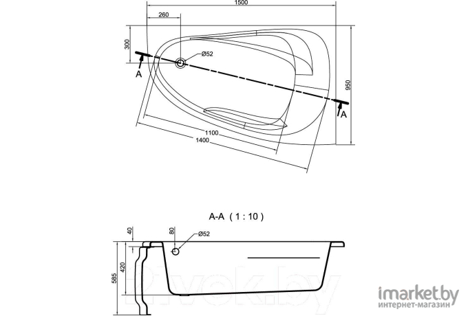 Ванна акриловая Cersanit Joanna New 150x95 R (с ножками)