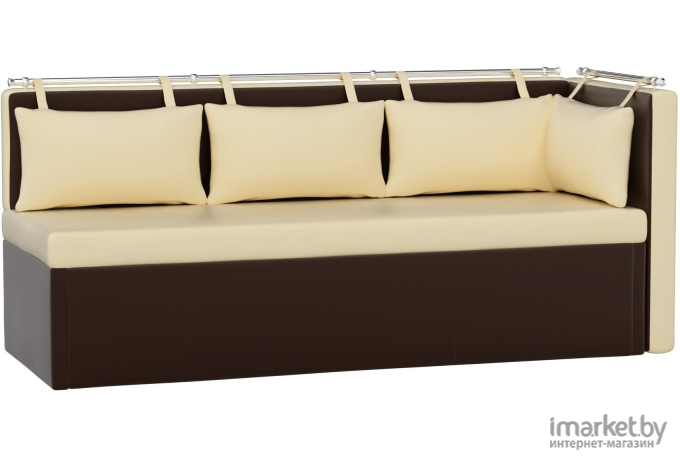 Кухонный угловой диван Лига Диванов Метро правый экокожа бежевый/коричневый (28574)