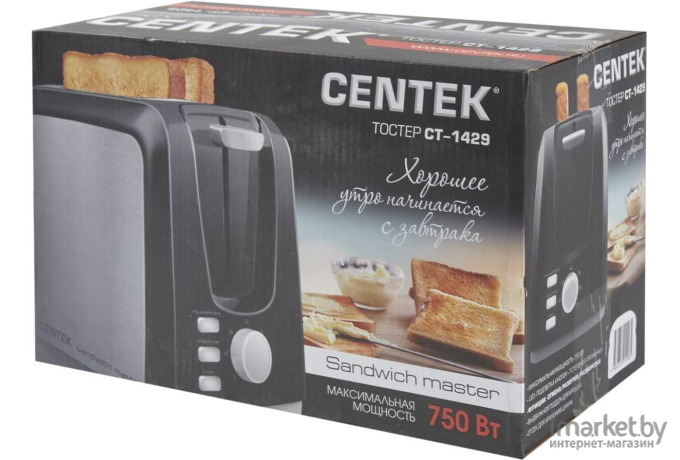 Тостер Centek СТ-1429 (черный/серебристый)