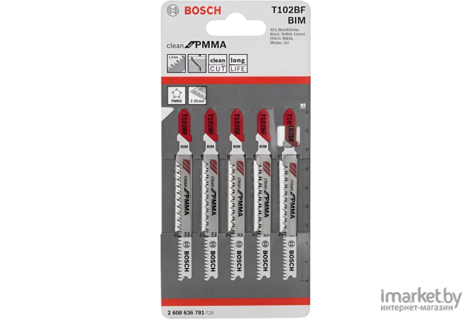 Пилка для лобзика Bosch T 102BF Clean PMMA 5 шт 2.608.636.781