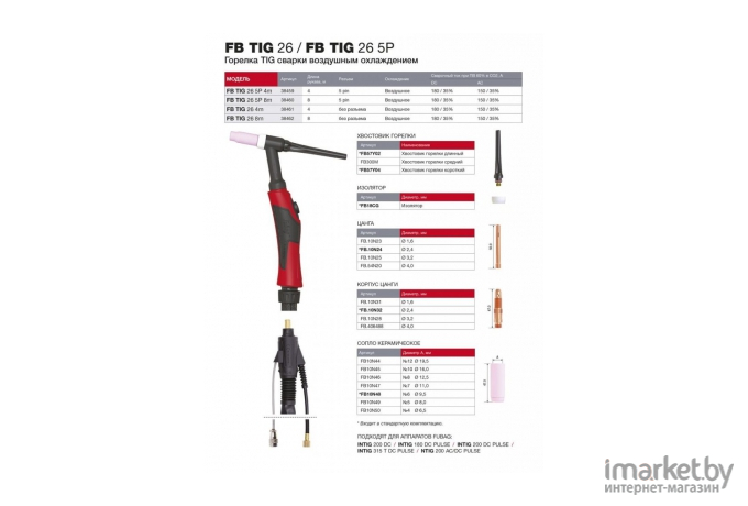 Горелка сварочная Fubag FB TIG 26 5P 4м (38459)