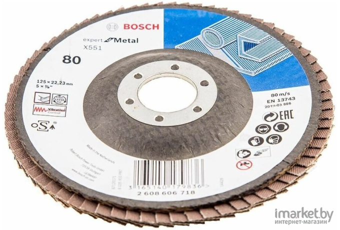 Шлифовальный круг лепестковый Bosch 125мм K80 Expert for Metal 2608606718