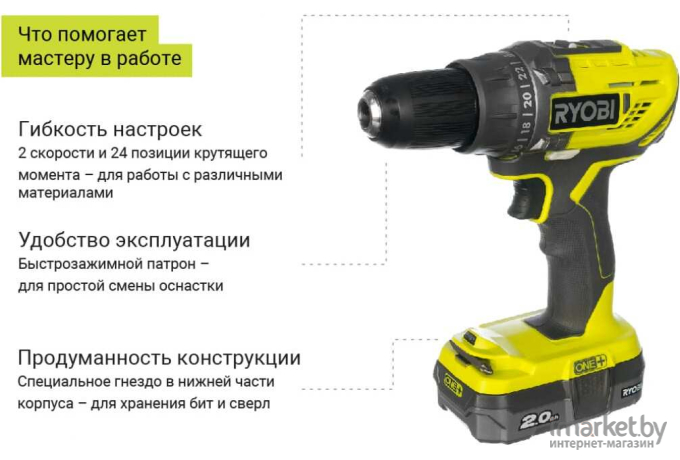 Аккумуляторная дрель-шуруповерт Ryobi R18DD3-220S 5133003348