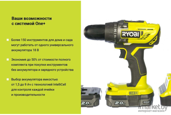 Аккумуляторная дрель-шуруповерт Ryobi R18DD3-220S 5133003348