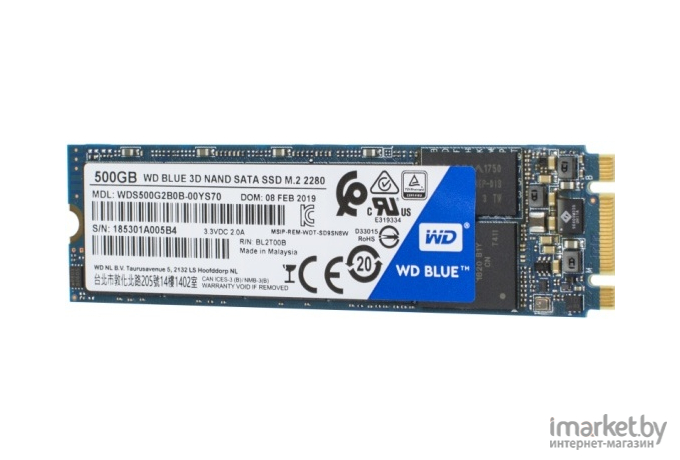 SSD-диск Western Digital M.2 2280 500GB 3D TLC Blue [WDS500G2B0B]