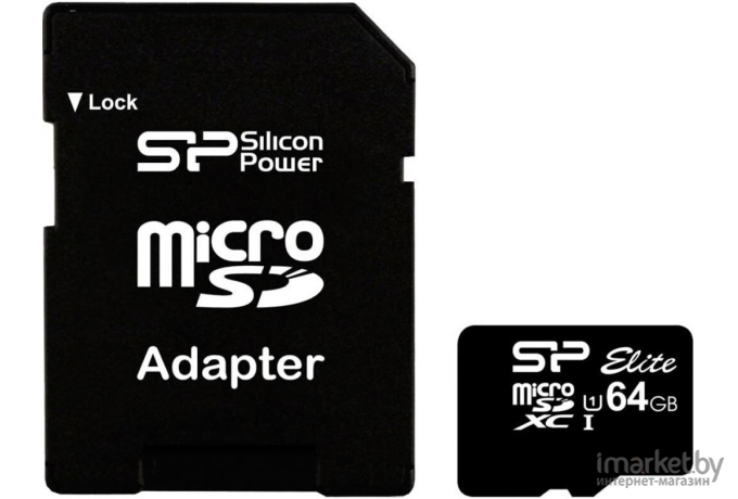 Карта памяти Silicon-Power microSDXC 64Gb Class 10 UHS-I (SD адаптер) [SP064GBSTXBU1V10-SP]