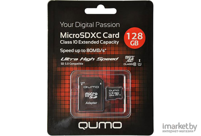 Карта памяти QUMO QM128GMICSDXC10U1 microSDXC 128GB + адаптер