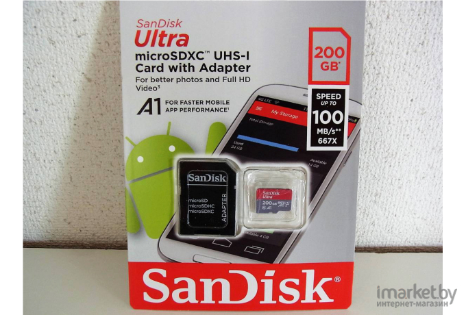 Карта памяти SanDisk microSDXC 200Gb Class10 Ultra + adapter [SDSQUAR-200G-GN6MA]