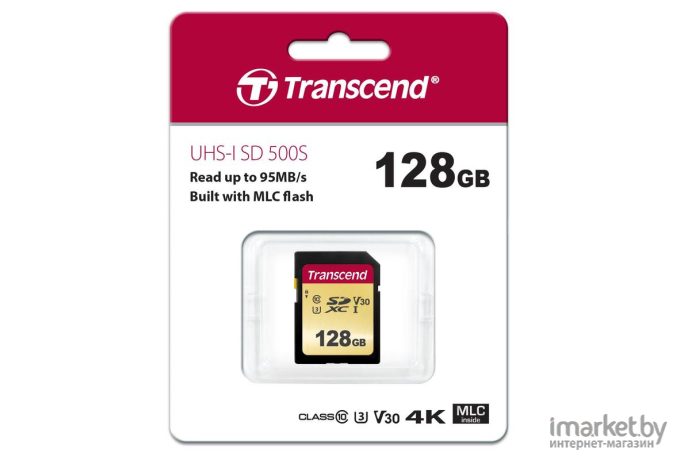 Карта памяти Transcend 128GB SDXC Class 10 UHS-I U3 V30 R95, W60MB/s [TS128GSDC500S]