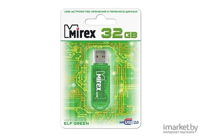 Usb flash SanDisk Флеш накопитель 32GB Mirex Elf, 2.0, Зеленый [13600-FMUGRE32]