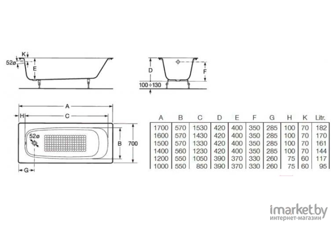 Ванна чугунная Roca Continental 170x70 / 21291100R