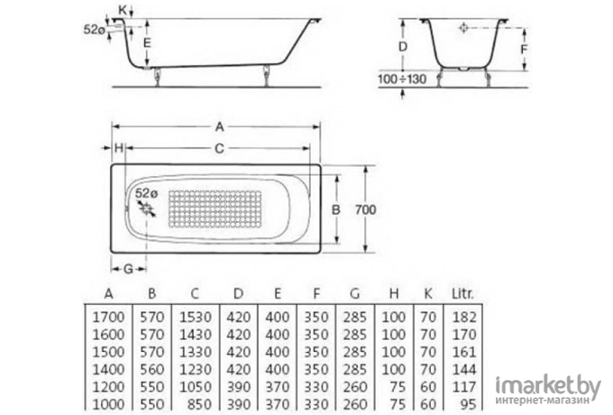 Ванна чугунная Roca Continental 170x70 / 21291100R