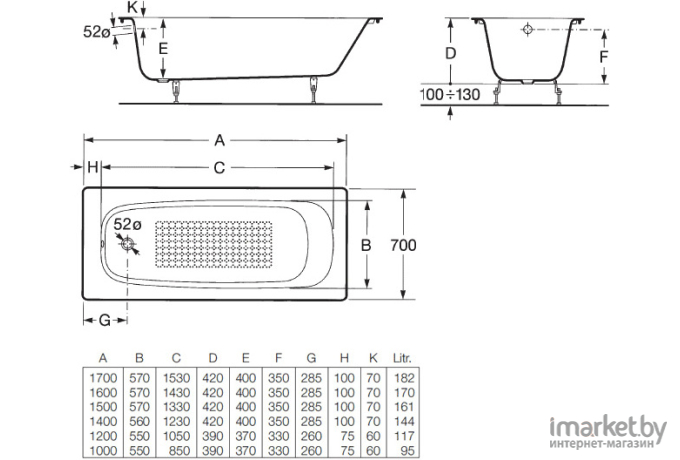 Ванна чугунная Roca Continental 170x70 / 21291100R