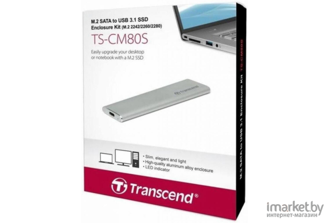 Transcend Корпус SSD M.2 2280/2260, USB3.1 SSD Enclosure Kit, Silver [TS-CM80S]