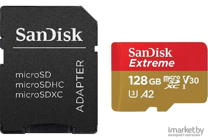 Карта памяти SanDisk 128Gb MicroSD Extreme Plus Class 10 + адаптер [SDSQXBZ-128G-GN6MA]