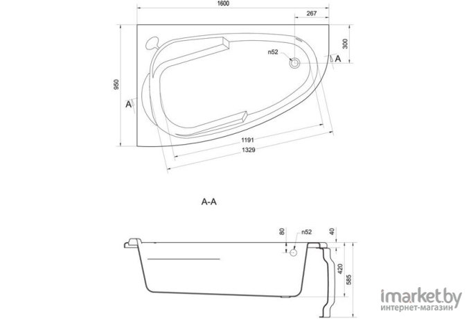 Ванна Cersanit Joanna 160x95 R с ножками
