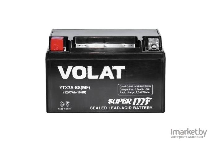 Мотоциклетный аккумулятор VOLAT YTX7A-BS MF 7Ah [YTX7A-BS (MF) L+]