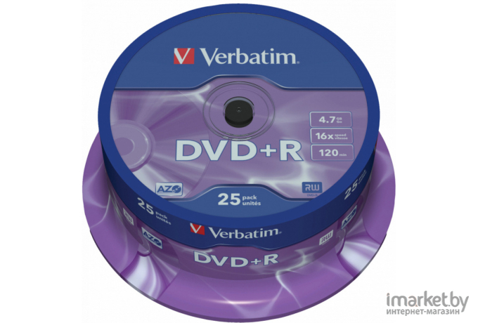 Оптический диск Verbatim DVD+R 4.7Gb 16x DLP Matt Silver 25 шт CakeBox [43500]