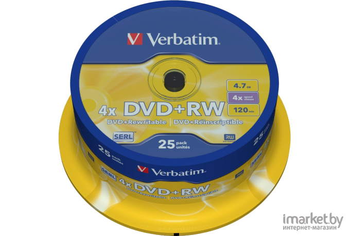 Оптический диск Verbatim DVD+RW 4.7Gb 4x DLP Silver 25 шт. CakeBox [43489]