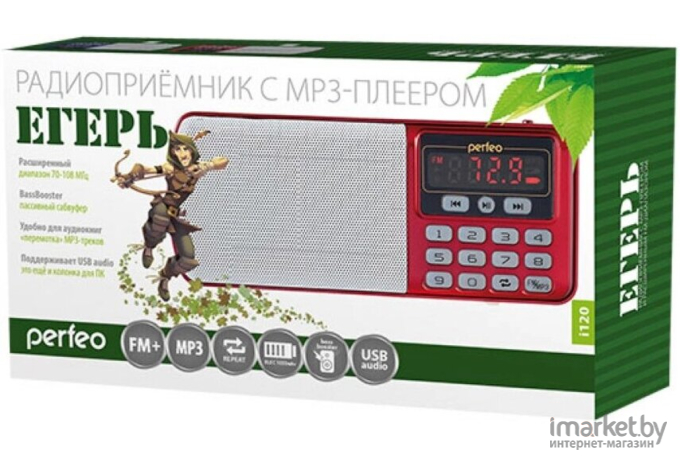 Радиоприемник Perfeo ЕГЕРЬ FM+ красный [i120-RED]