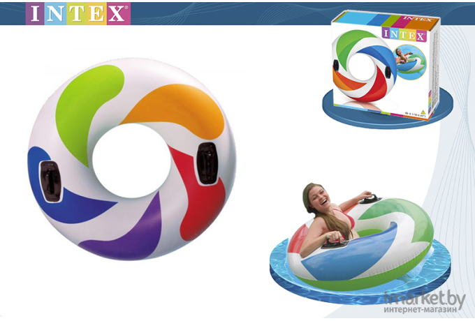 Круг для плавания Intex Color Whirl Tube 122 см с ручками 58202