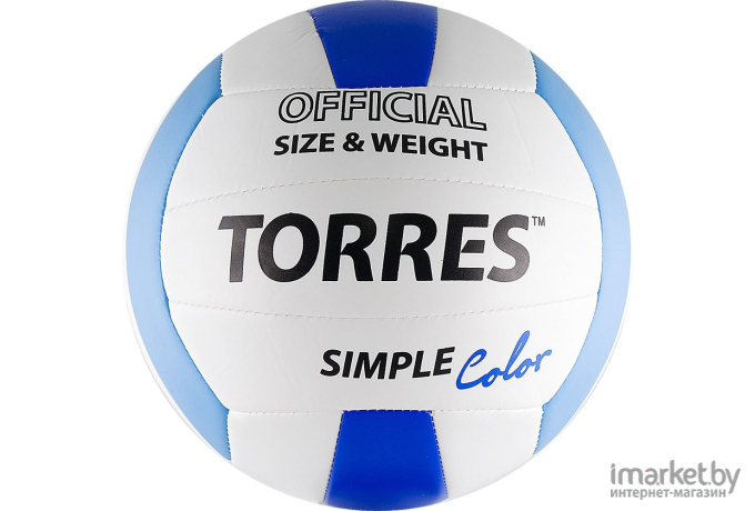 Волейбольный мяч Torres Simple Color р.5, синт.кожа белый/голубой [V30115]