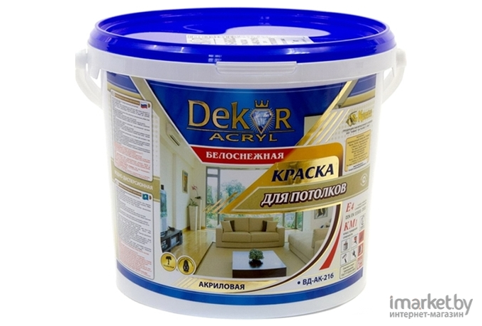 Краска Dekor Краска ВД-АК 216 для интерьера 7кг белоснежный