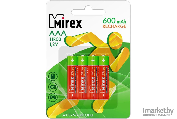 Аккумуляторные батарейки Mirex ААА 600 мАч 4 шт [23702-HR03-06-E4]