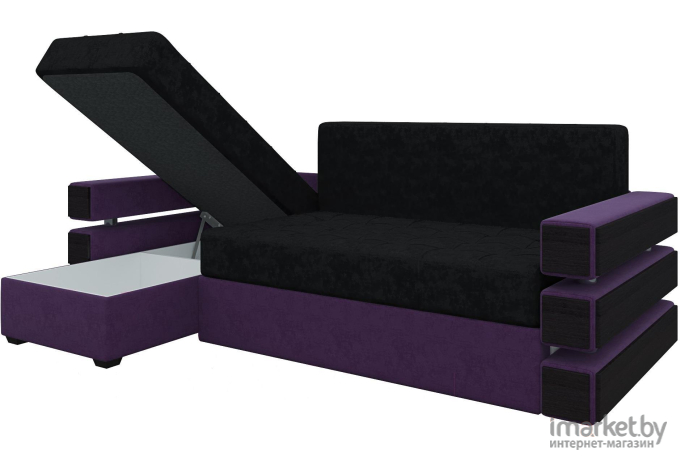 Угловой диван Mebelico Венеция 79 левый микровельвет черный/фиолетовый