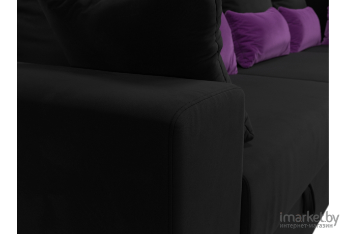 Угловой диван Mebelico Мэдисон Long 92 правый 59179 микровельвет черный подушки черный/фиолетовый