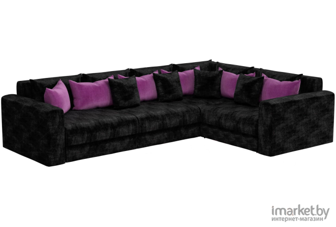 Угловой диван Mebelico Мэдисон Long 92 правый 59179 микровельвет черный подушки черный/фиолетовый
