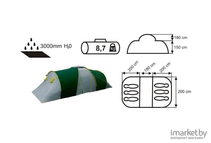 Кемпинговая палатка Acamper Nadir 6 (зеленый)