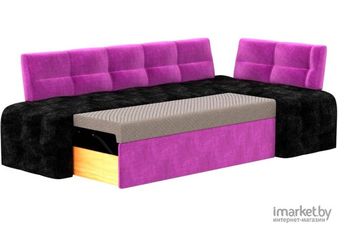 Кухонный угловой диван Лига Диванов Люксор правый микровельвет черный/фиолетовый (28600)