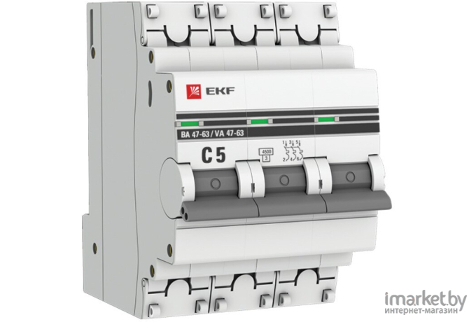 Выключатель автоматический EKF ВА 47-63 3P 5А (C) 4.5kA