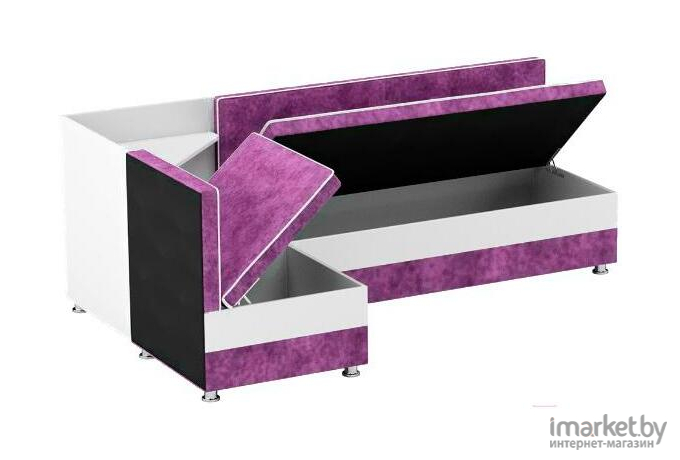 Кухонный угловой диван Лига Диванов Милан левый микровельвет/экокожа фиолетовый/белый (28500L)