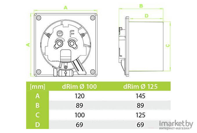 Вентилятор вытяжной AirRoxy dRim [100PS-C162]